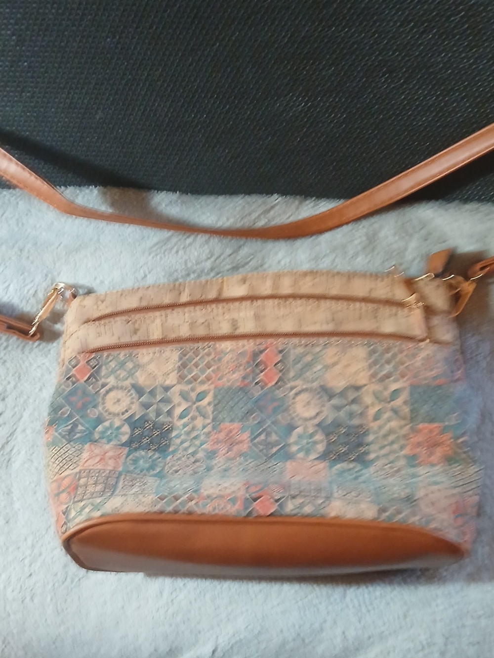 Casual Patchwork Crossbody Bag in Multi-Color and Tan